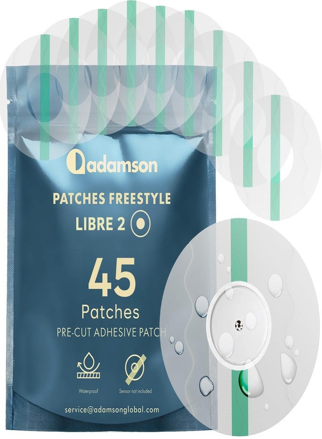 Adamson Freestyle Libre 2 Covers Waterproof – 45 Libre 2 Sensor Covers, Transparent, Long-Lasting, No Glue on Center, Non-Irritating, Easy to Apply and Remove – Ideal for Sports, Swimming, and Daily Use - Image 1